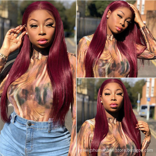 Cheap Wholesale Yeswigs Raw Malaysia Virgin Human Hair HD Full 99J 27 30 Ombre Colored Lace Front Wig Human Hair For Black Women